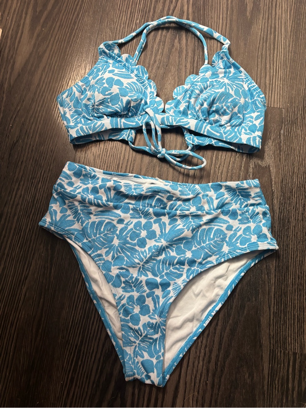 Cupshe blue floral high waist bikini set